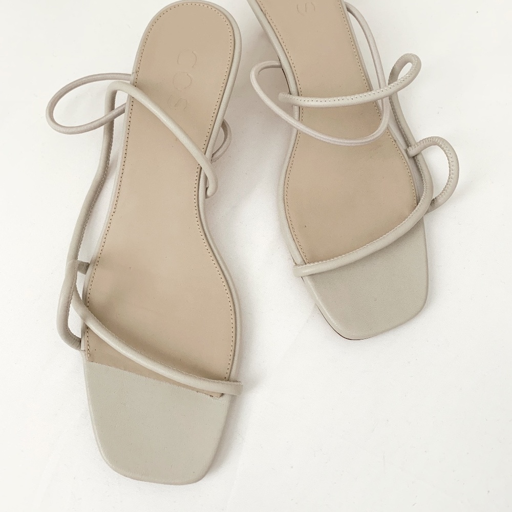 COS Strappy Leather Kitten Heel Sandals - Taupe